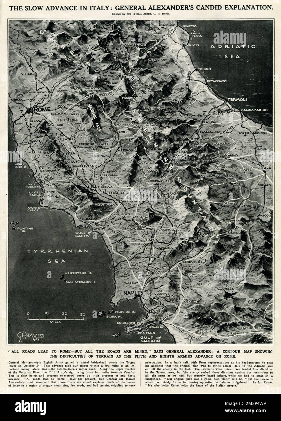 Kriegskarte von Italien von G. H. Davis Stockfoto