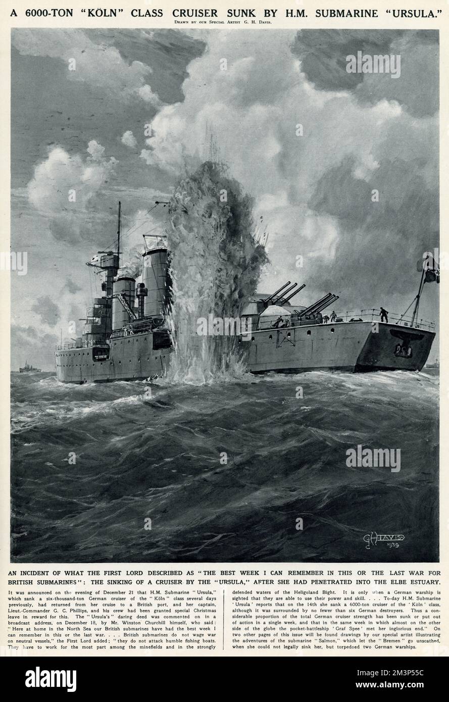 Britisches U-Boot versenkt den deutschen Kreuzer von G. H. Davis Stockfoto