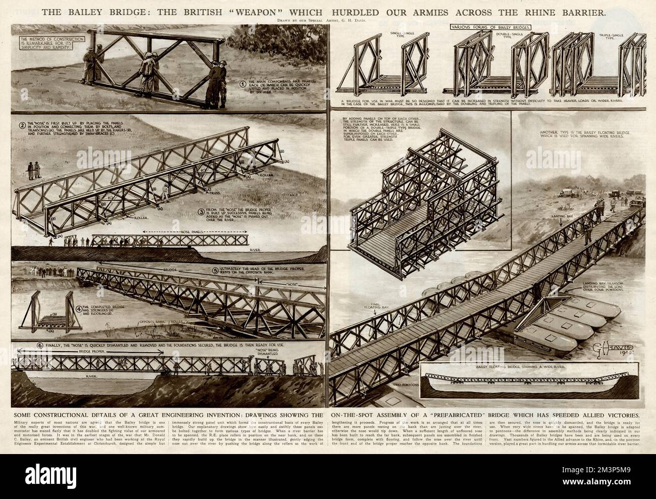 Bailey-Brücke und Rheinsieg von G. H. Davis Stockfoto