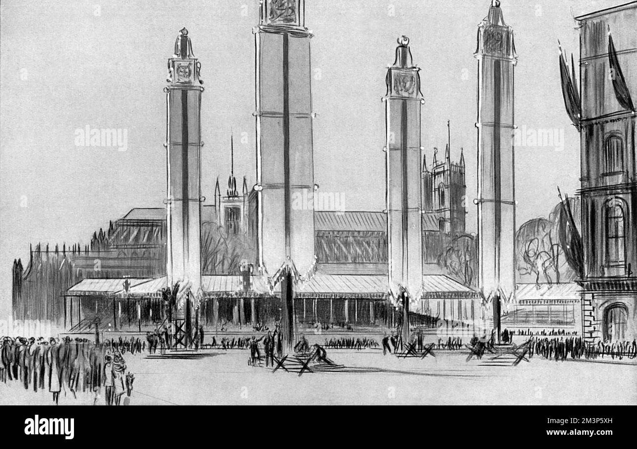 Aussichtsplattform in der Nähe der Westminster Abbey für 1937 Coron Stockfoto