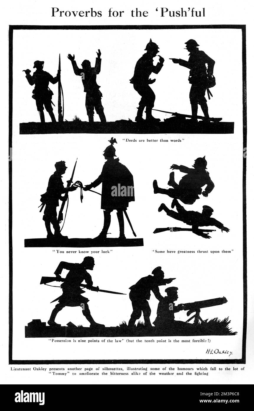 Sprüche für die Push'ful, WW1 Silhouetten von H. L. Oakley Stockfoto
