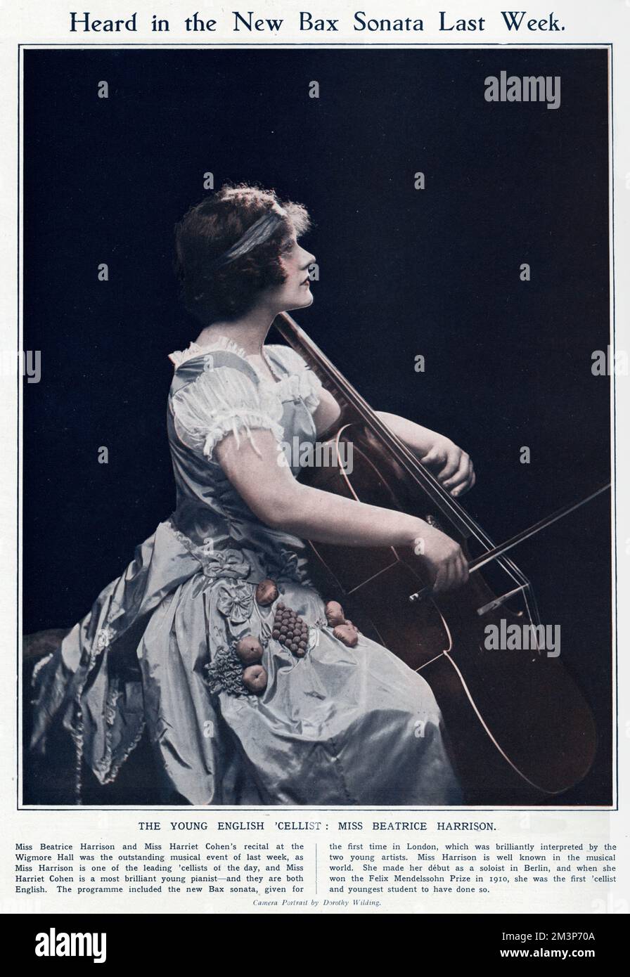 Beatrice Harrison (1892 - 1965), britische Cellistin, die im Alter von 11 Jahren Aussteller am Royal College of Music und im Alter von 14 Jahren Scholar war. 1924 Stockfoto