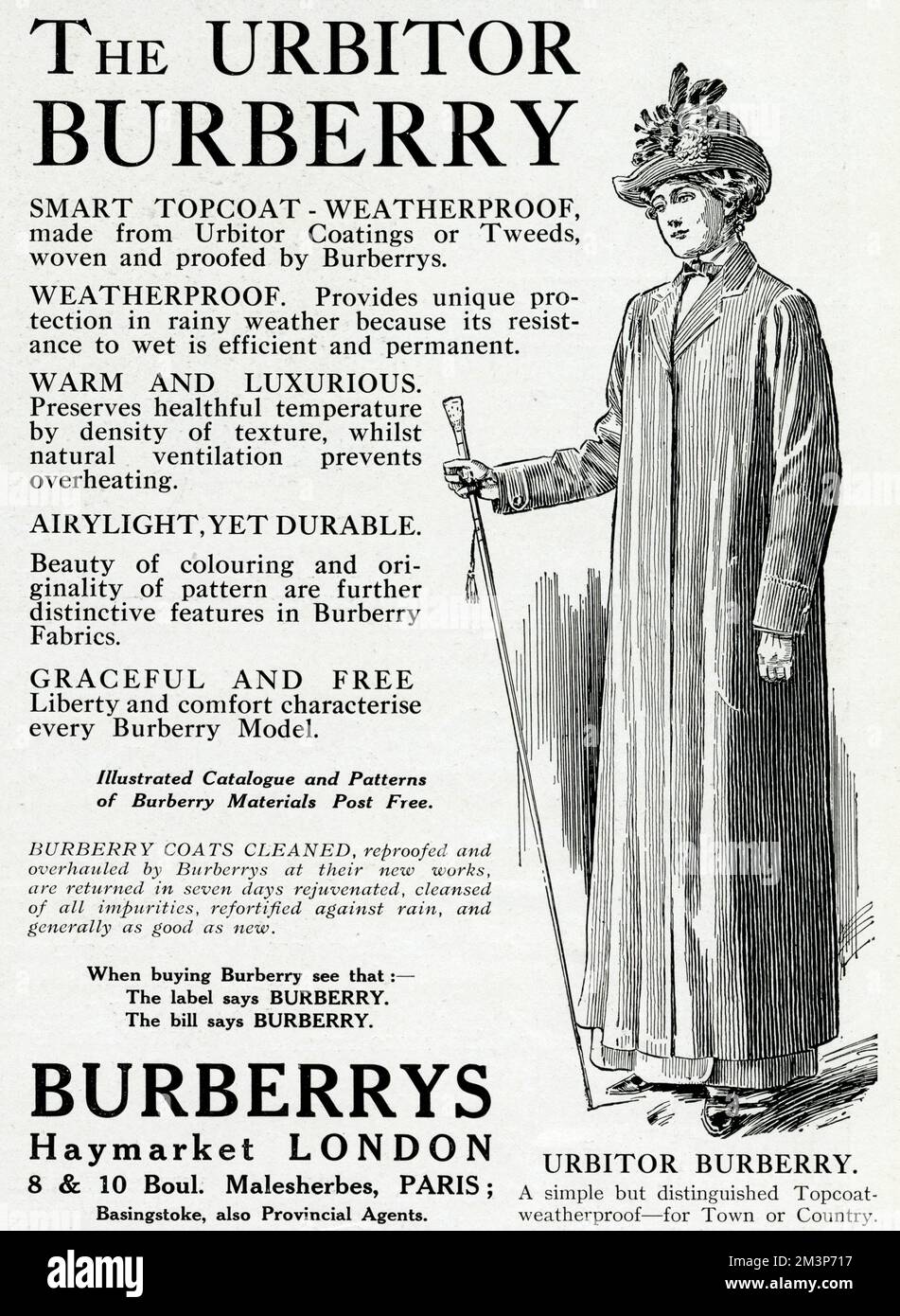 Intelligente, durchgehende wetterfeste Deckschicht aus Urbitor-Beschichtung oder Tweed. Bietet Schutz bei Regen, da die Nassbeständigkeit effizient und dauerhaft ist. 1913 Stockfoto