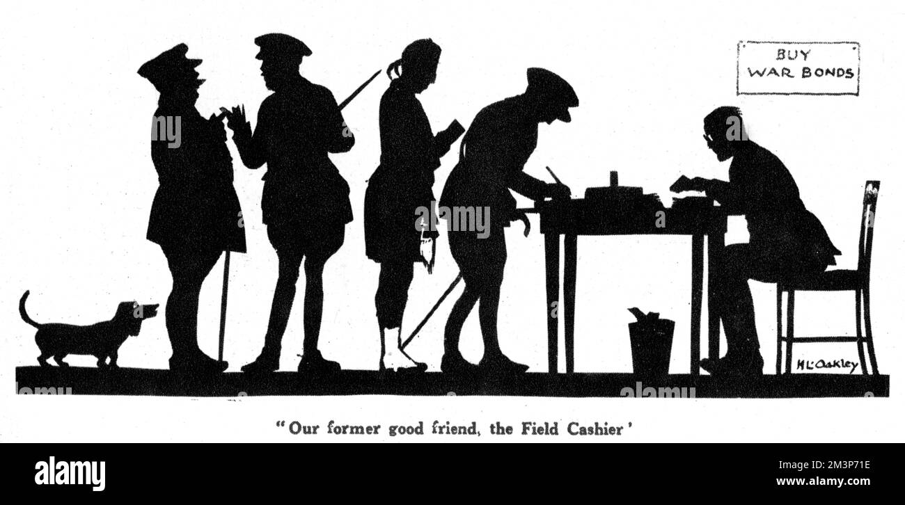 Ein Army Field Kassierer, der Geld umtauscht Stockfoto