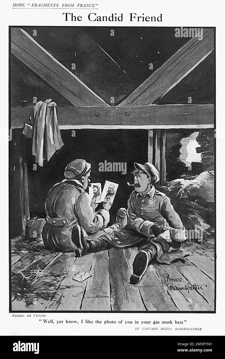 "Der ehrliche Freund" "Ich mag das Foto von dir in deiner Gasmaske am besten" Ein Cartoon von Captain Bruce Bairnsfather im Zuschauer Datum: 1916 Stockfoto