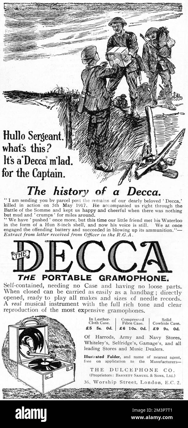 Decca-Gramophon-Werbung, 1917 Stockfoto