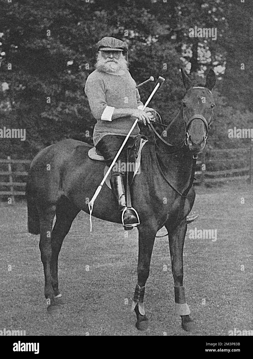 Charles Stanhope, 8. Earl of Harrington (1844-1917), britischer Peer- und Polospieler, auf einem Polopony abgebildet, trotz seines hohen Alters! Datum: 1917 Stockfoto