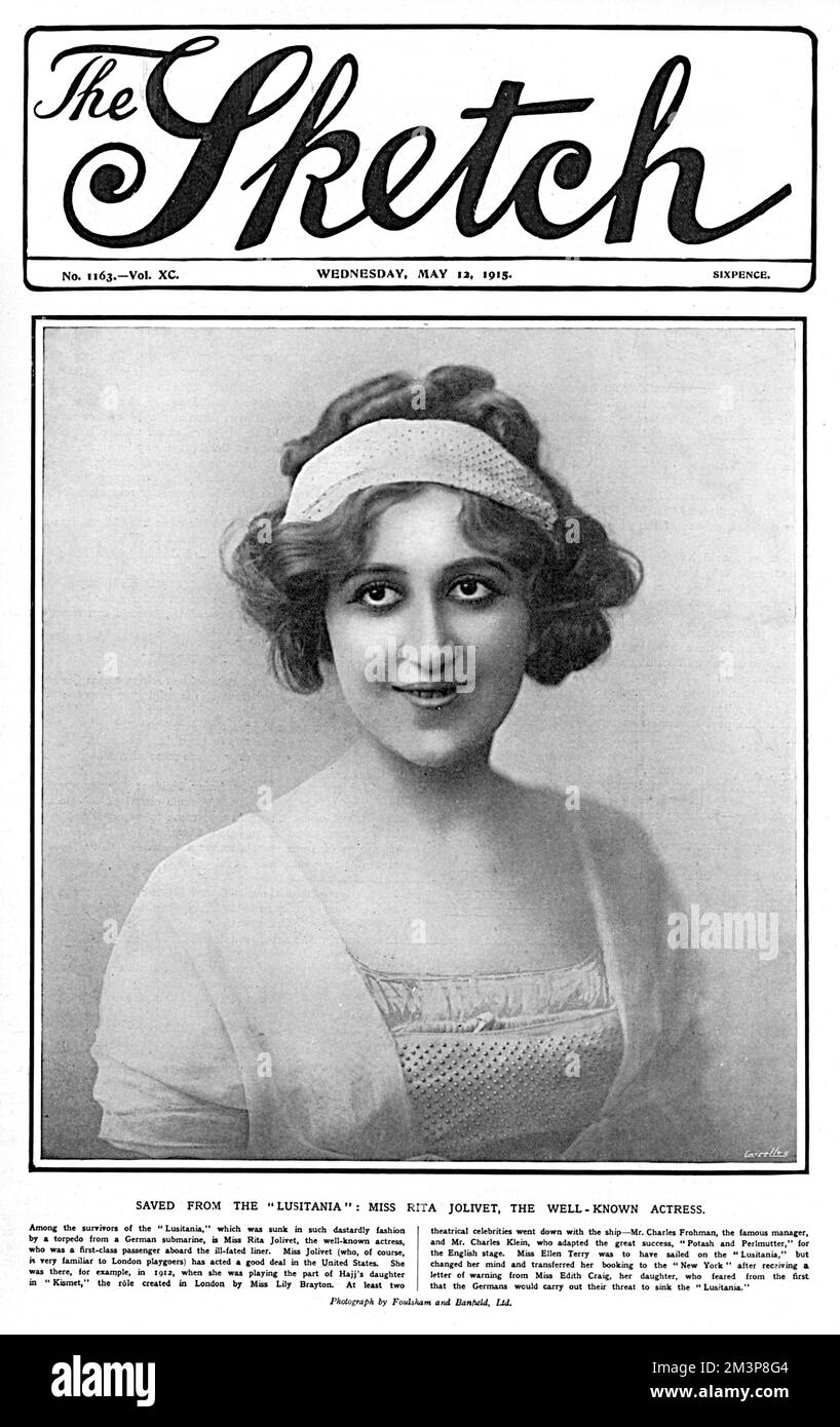 Skizzendeckel, Rita Jolivet, Überlebende der Lusitania Stockfoto