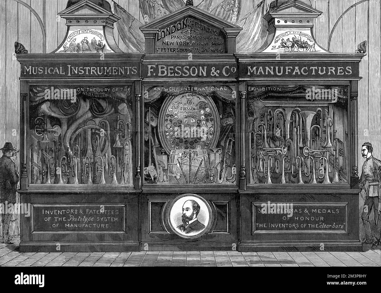 Ausstellung von Bessons Musikinstrumenten 1885 Stockfoto