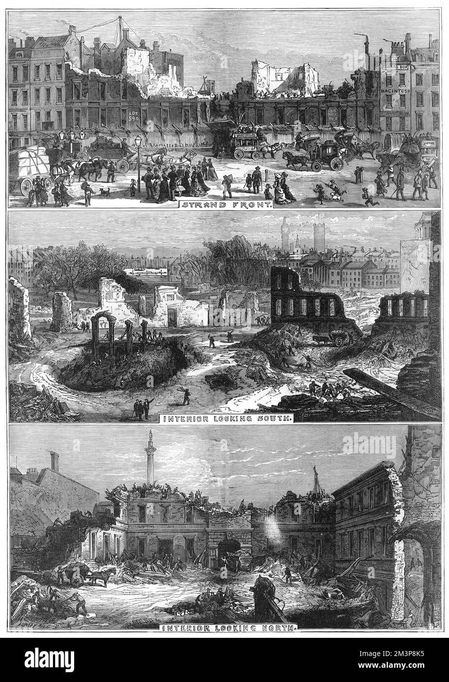 Der Abriss von Northumberland House, Charing Cross, macht Platz in der Northumberland Avenue zwischen Trafalgar Square und dem Embankment. Datum: 1875 Stockfoto