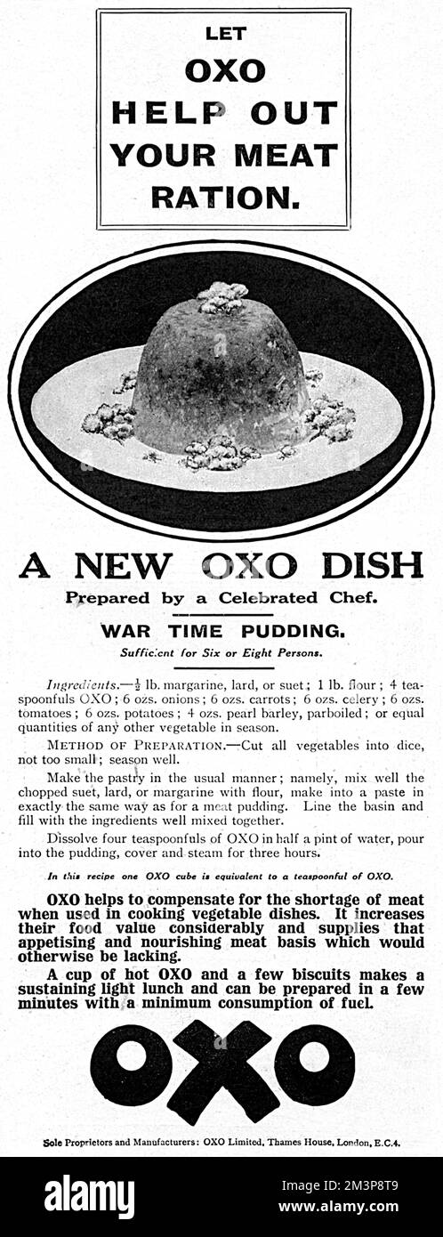 War Time Pudding mit Oxo, 1918 Stockfoto