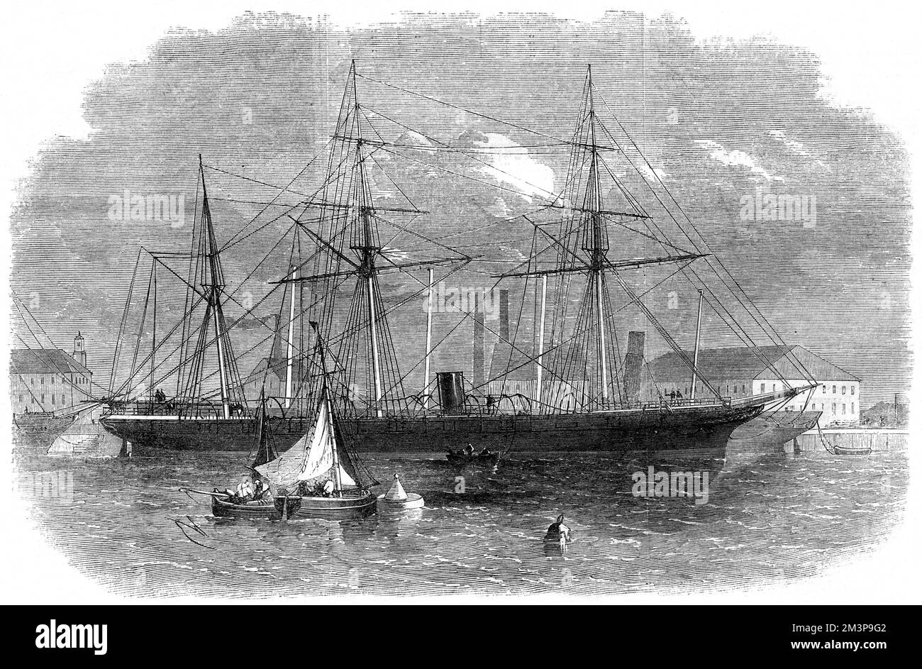 Der Pampero, der im Oktober 1863 in Glasgow gestartet wurde, wurde anschließend aufgrund des Verdachts, dass er auf der Konföderierten Seite der USA eingesetzt werden sollte, inhaftiert Bürgerkrieg. Im November wurde ein britisches Kriegsschiff so festgemacht, dass es seine Abfahrt verhinderte, und sie wurde von Zollbeamten unter Kontrolle gebracht. Datum: 1863 - 1864 Stockfoto