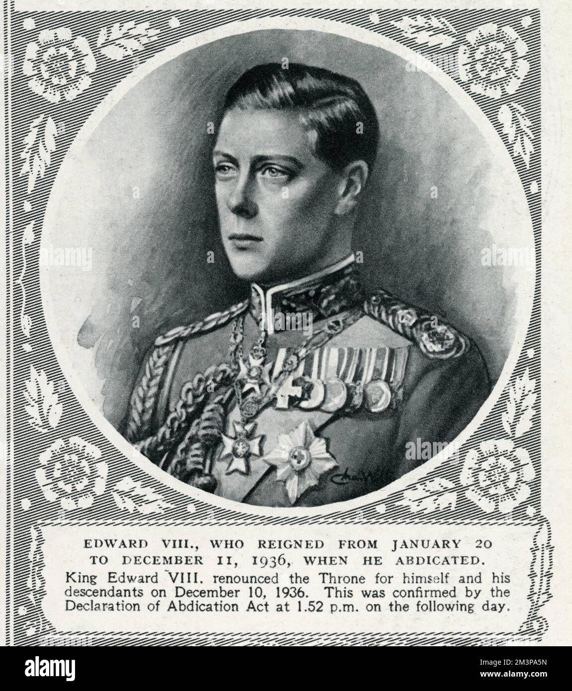 König Edward VIII von Großbritannien (1894 - 1972), der vom 20. Januar bis 11. Dezember 1936 zurücktrat, als er abdankte. "König Eduard VIII., verzichtete für sich und seine Nachkommen auf den Thron am 10. Dezember 1936. Dies wurde am folgenden Tag um 1:52 Uhr durch das Gesetz über die Abdankung bestätigt." Datum: 1936 Stockfoto