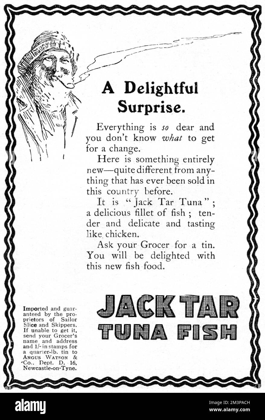 Jack Tar Thunfisch-Werbung, 1. Weltkrieg Stockfoto