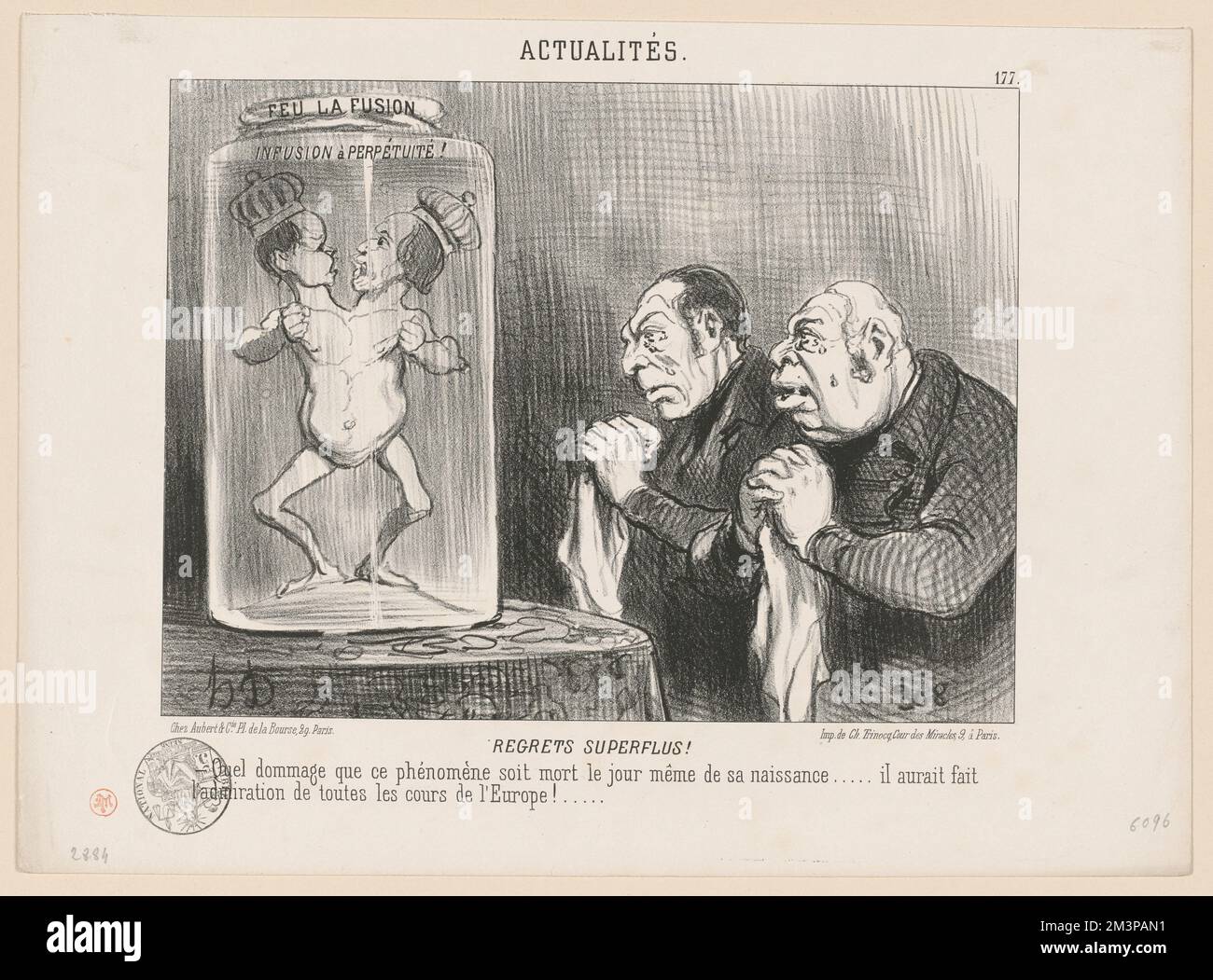 Bereut Überfluß, Philosophen, Historiker, Anwälte, Herrscher, Guizot, Francois, 1787-1874, Berryer, Pierre-Antoine, 1790-1868, Chambord, Henri-Charles-Ferdinand-Marie-Dieudonné d'Artois, comte de, 1820-1883, Paris, Louis-Philippe-Albert d'Orléans, comte de, 1838-1894. Honoré Daumier (1808-1879). Lithografien Stockfoto