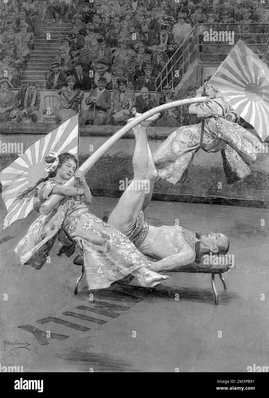 Eine faszinierende Wendung japanischer Akrobaten im Zirkus in Olympia, London. Datum: 1921 Stockfoto