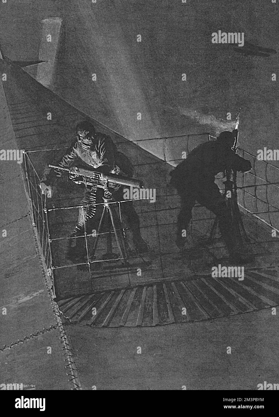 Zeppelin Maschinenschützer von Matania, 1. Weltkrieg Stockfoto