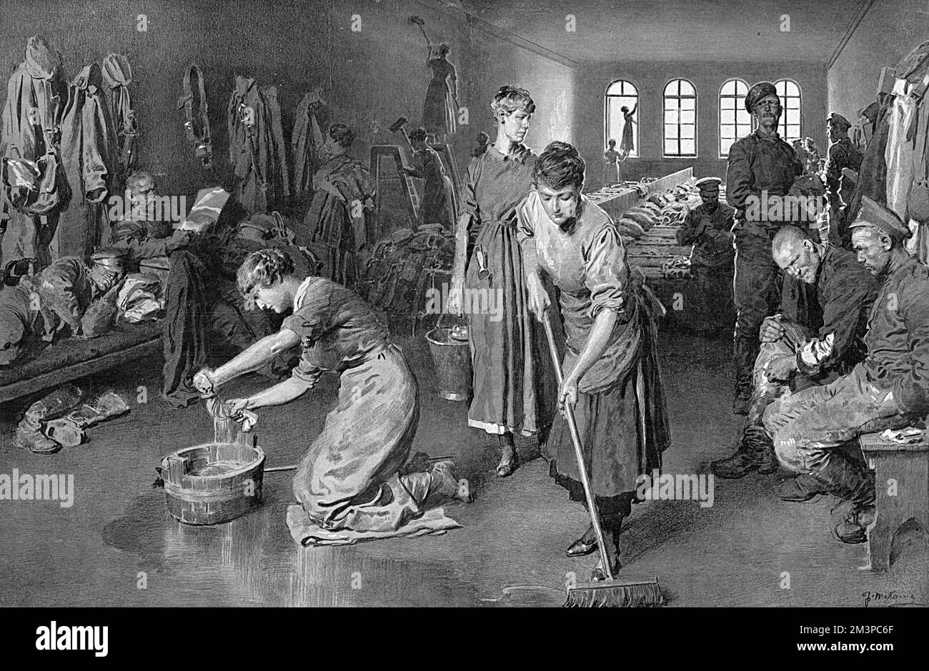 Frauen, die in einem russischen Soldatenheim unter Bolschewiki arbeiten Stockfoto