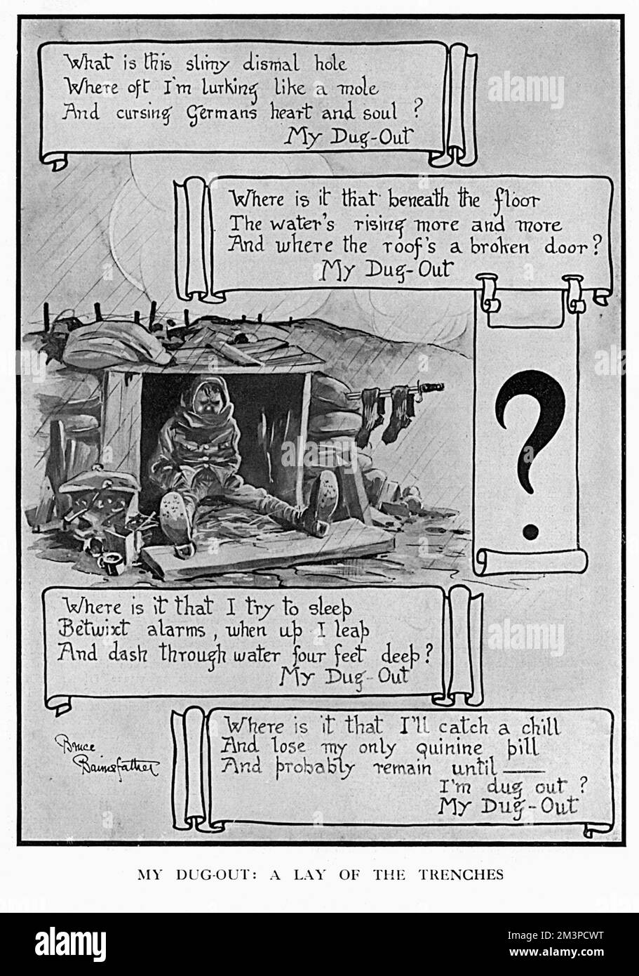 „My Ausgrabung-out: A lay of the Gräben“ Ein Cartoon von Captain Bruce Bairnsfather im Zuschauer mit seinem beliebten Charakter, Old Bill 1915 Stockfoto