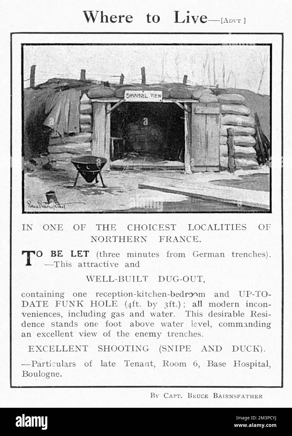 Wohne ich von Bairnsfather Stockfoto