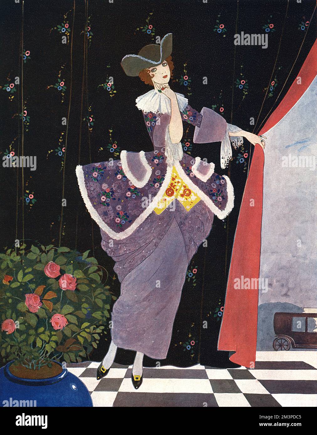Ein venezianisches Kleid aus dem 18. Jahrhundert, das für den jährlichen Chelsea Arts Ball 1914 vorgeschlagen wurde. Datum: 1914 Stockfoto