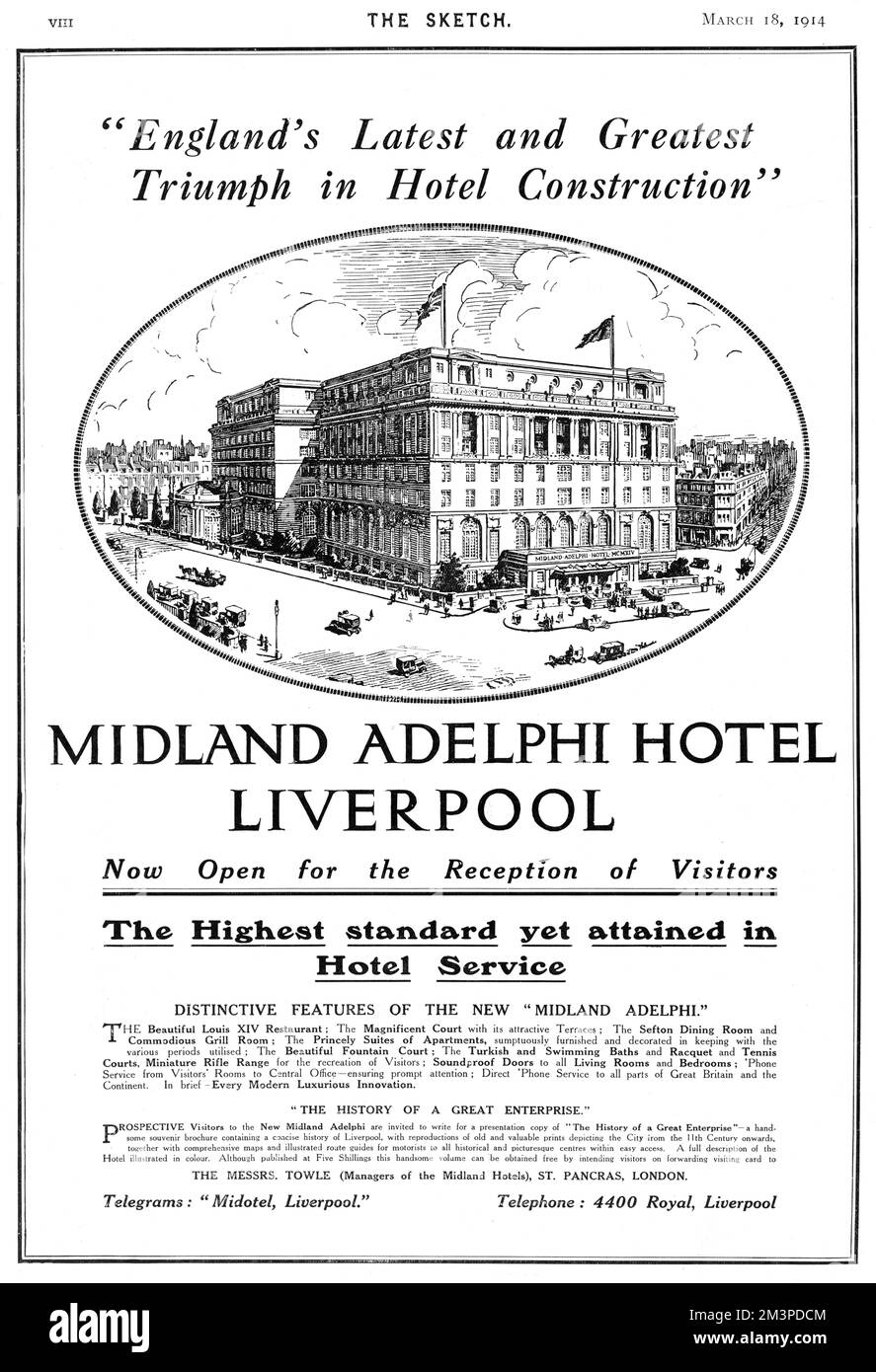 Werbung für Liverpool Adelphi Hotel, 1914 Stockfoto