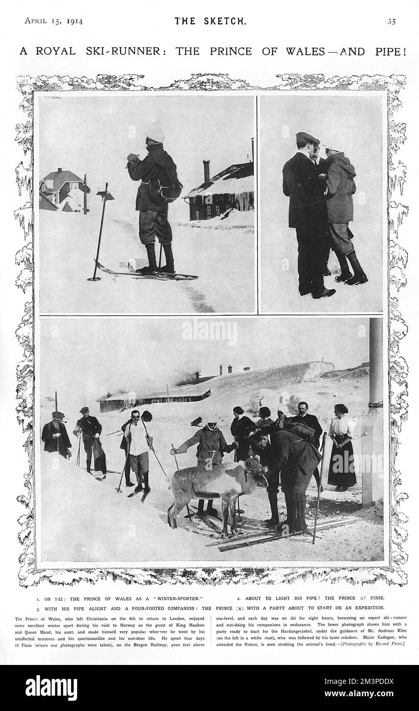 Der Prinz von Wales Skifahren und Pfeifenrauchen in Norwegen Stockfoto