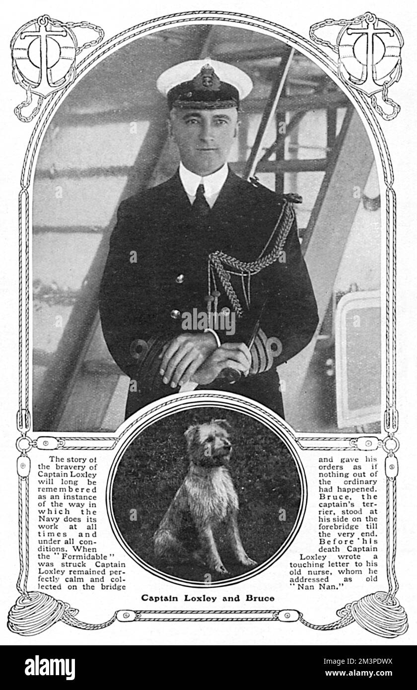 Captain Loxley vom Schlachtschiff Formidable und sein Hund Bruce Stockfoto