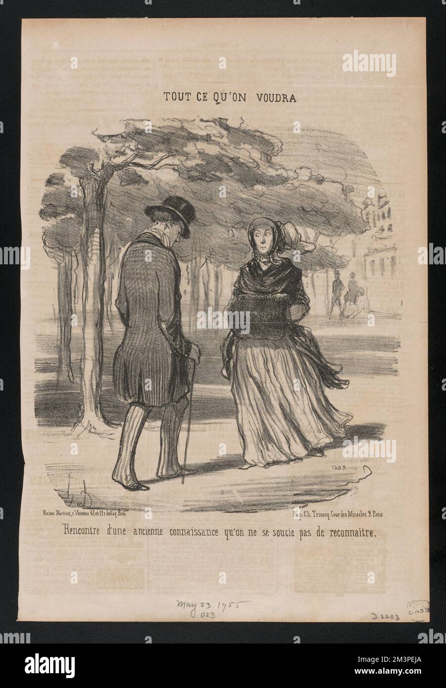 Rencontre d’une ancienne connaissance Honoré Daumier (1808-1879). Lithografien Stockfoto