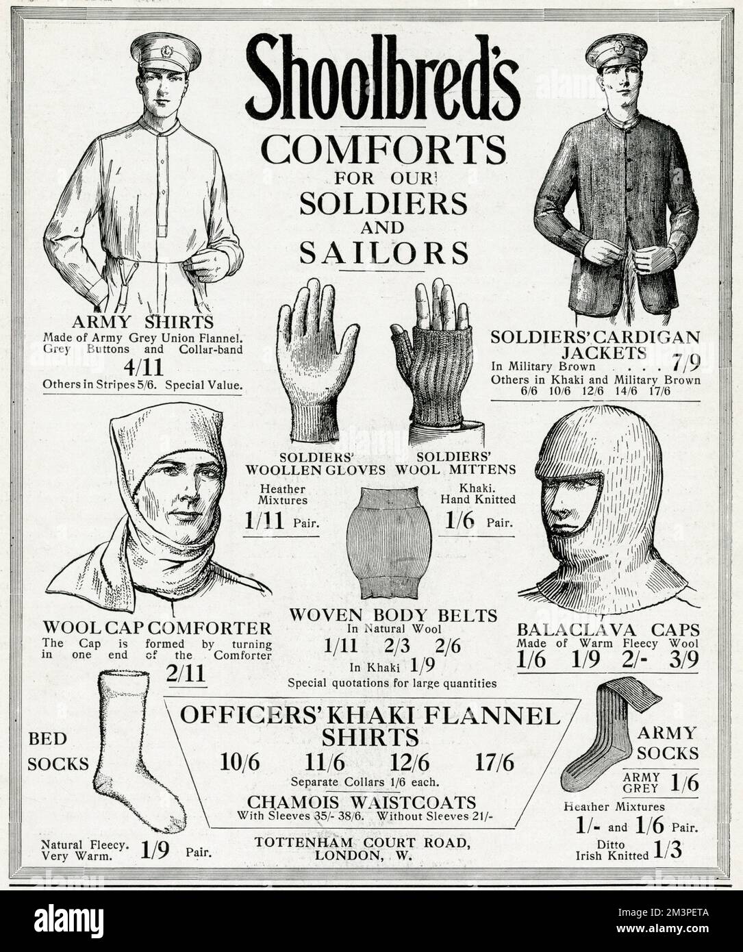 Werbespot für Shoolbred's Soldiers & Sailors Comforts 1915 Stockfoto