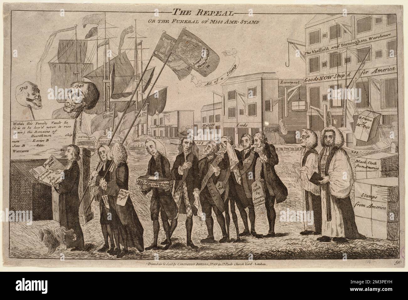 Die Aufhebung oder die Beerdigung von Miss Ame Stamp, Politik und Regierung, Steuern, Bestattungsprozessionen, Bute, John Stuart, Earl of, 1713-1792, Grenville, George, 1712-1770, Stamp Act Congress 1765 : New York, New York, Großbritannien. Stempelgesetz 1765 Stockfoto