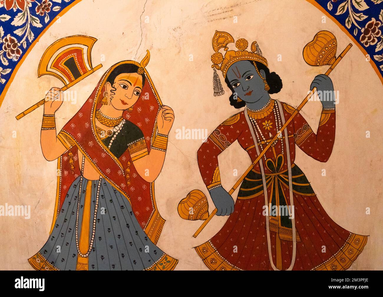 Altes Wandbild in einem Haveli, das Götter darstellt, Rajasthan, Nawalgarh, Indien Stockfoto Altes Wandbild in einem Haveli, das Götter darstellt, Rajasthan, Nawalgarh, Indien Stockfoto
