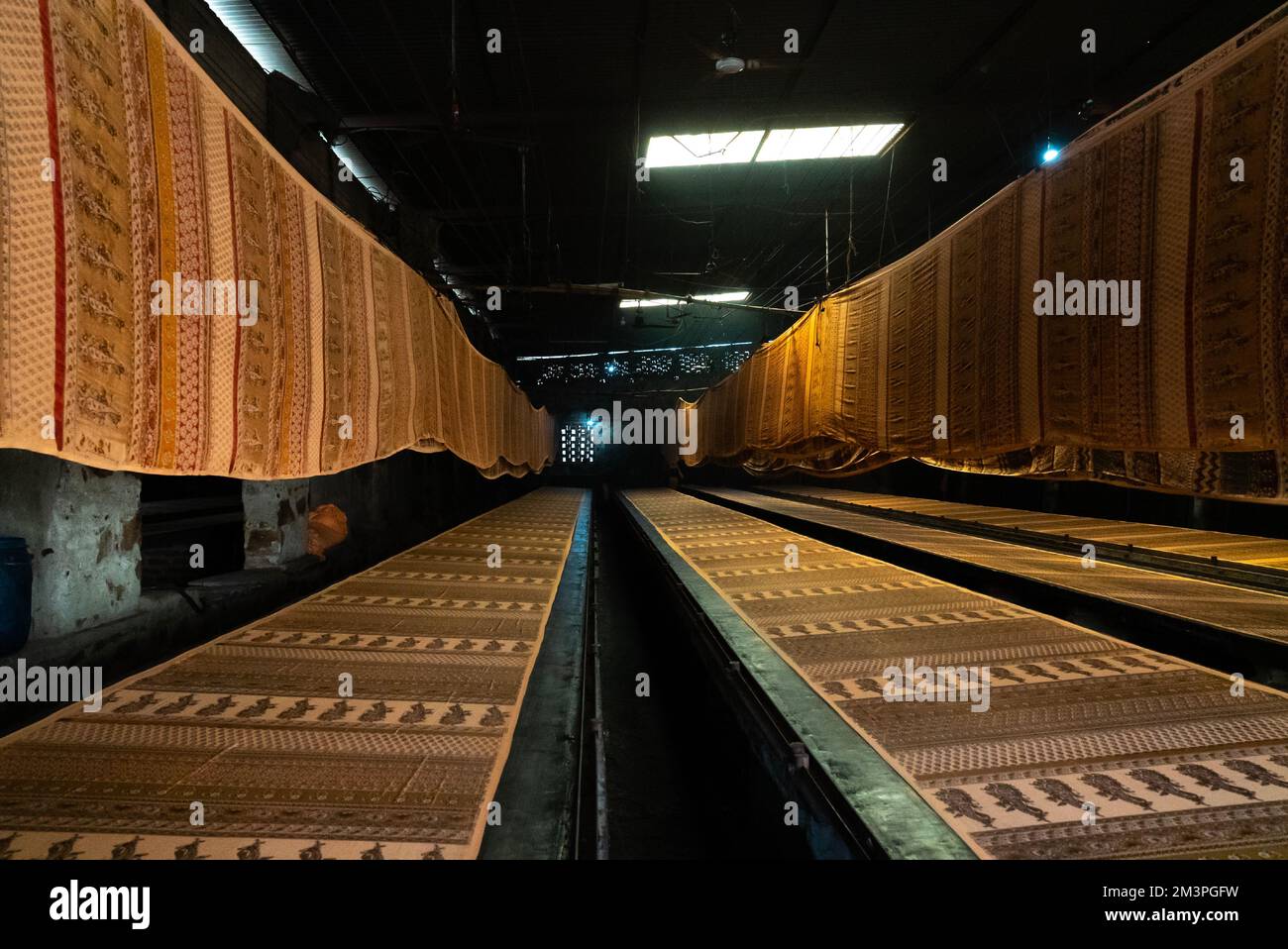 Workshop für manuellen Siebdruck, Rajasthan, Jaipur, Indien Stockfoto