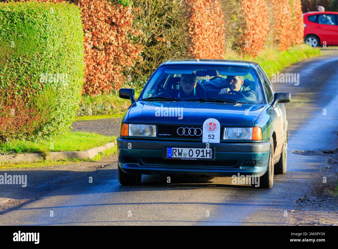 Middleshaw, Schottland - 05. Dezember 2022 : 1990 Audi Quattro nimmt am Hero Le Jog Land's End to John O'Groats Reliability Trial Teil Stockfoto