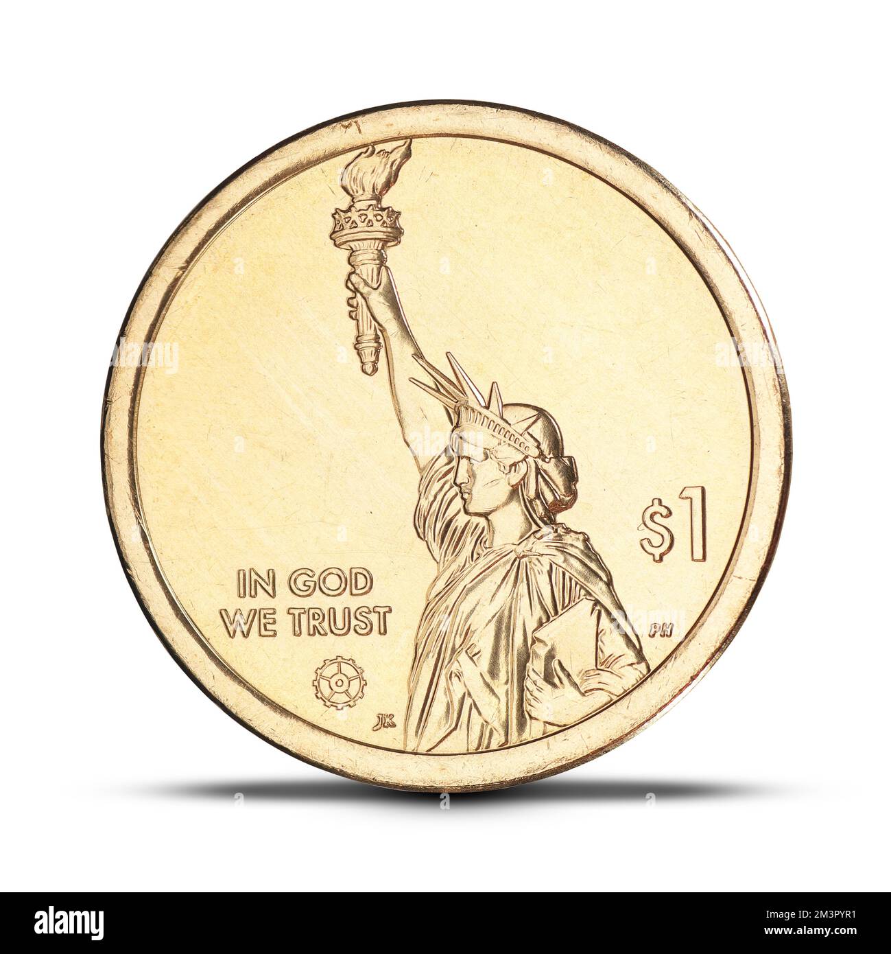 1 Dolar 2020 - American Innovation - Telefon - Massachusetts $1 Münze auf weißem Hintergrund Stockfoto