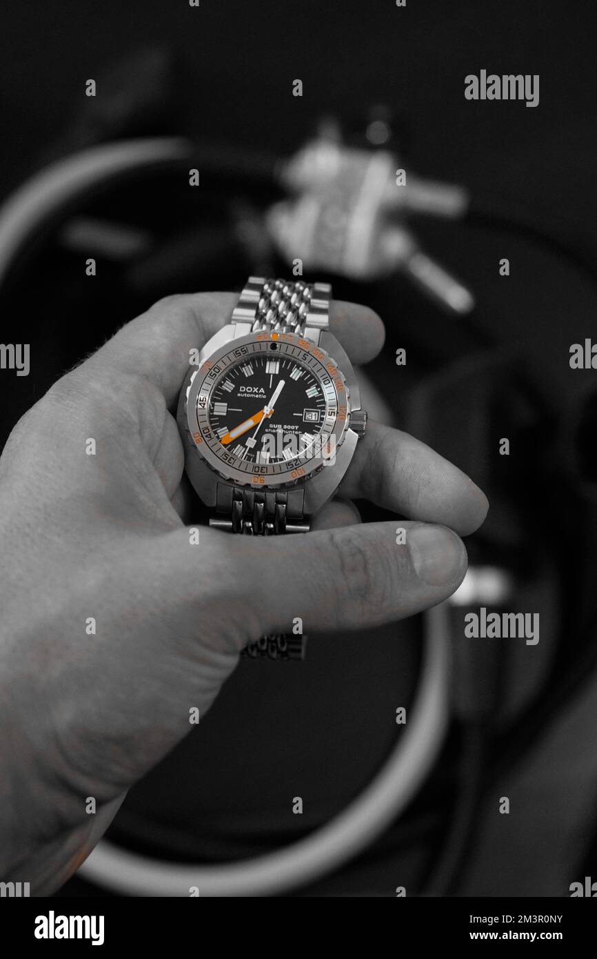 Mechanischer Omega, Doxa Dive Watch Speedmaster Sub300T Stockfoto