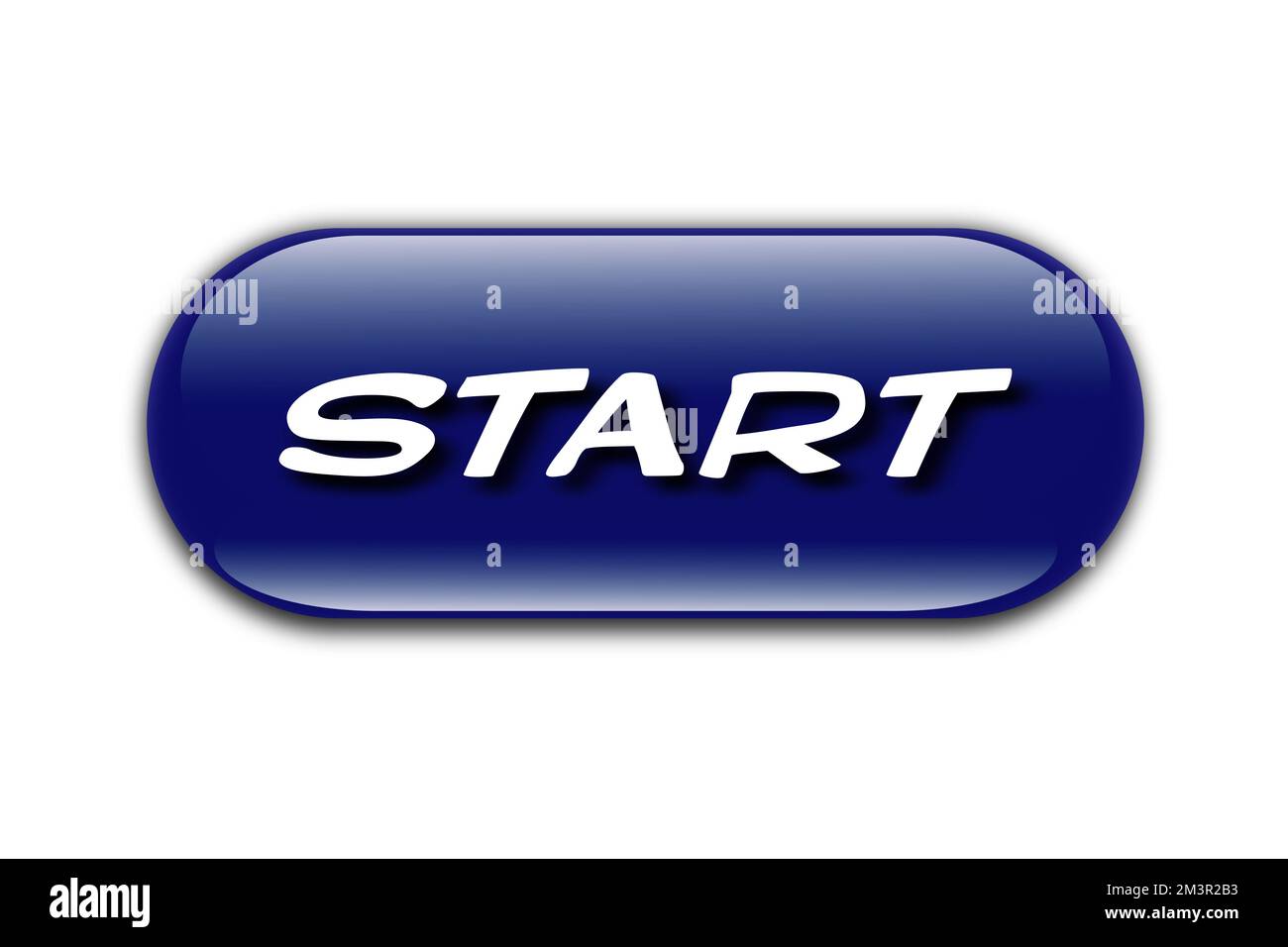 start-Schaltfläche mit 3D-Grafik auf weißem Hintergrund Stockfoto