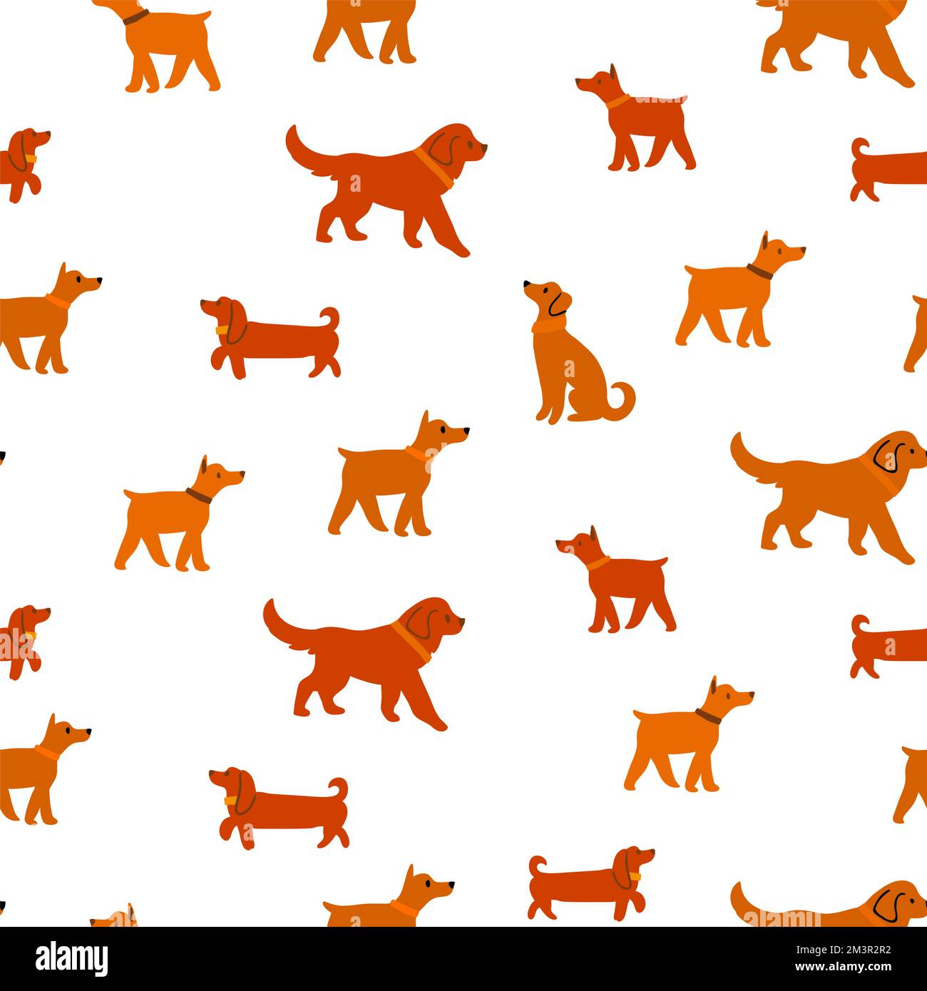 Vektor-Nahtloses Muster mit süßen Hunden isoliert auf weiß, Dackel, Jack russell, Terrier, Dobermann mit Blumen, Kronen, Punkte. Tiermuster, perfekt für Kindertextilien, Einrichtung im Kinderzimmer, Stoff. Vektordarstellung Stock Vektor