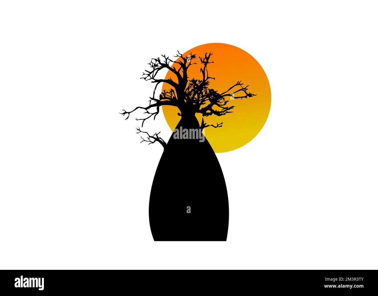 Boob oder Baobab Baum Vektor isoliert, Baumsilhouette Logo Konzeptsymbol, Illustration isoliert auf Sonnenuntergang Hintergrund Stock Vektor