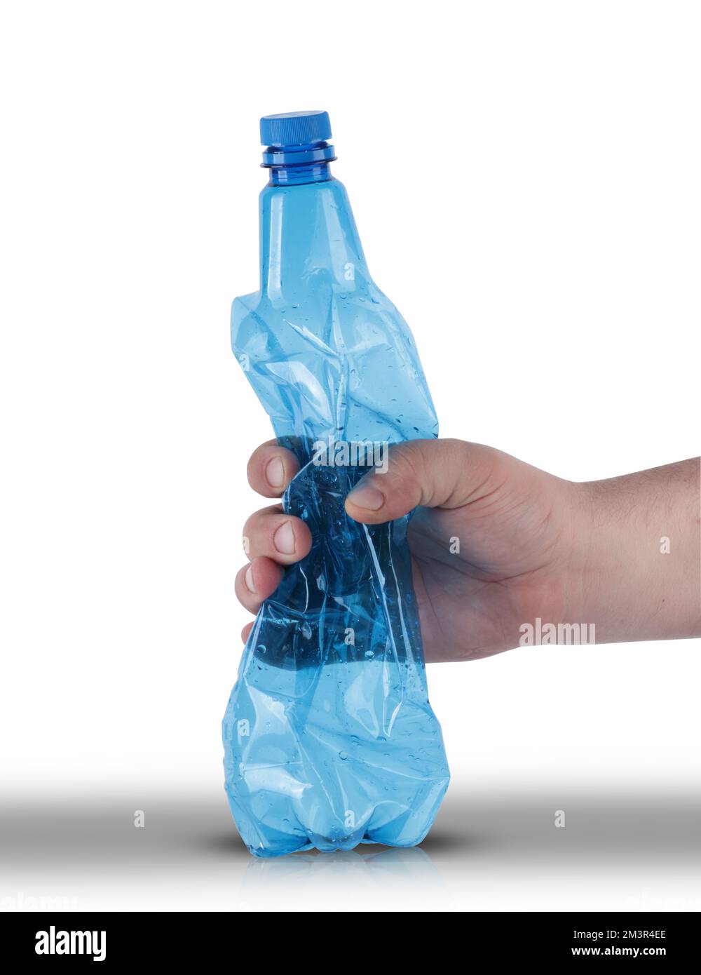Große handisolierte Kunststoffwasserflasche auf weißem Hintergrund Stockfoto