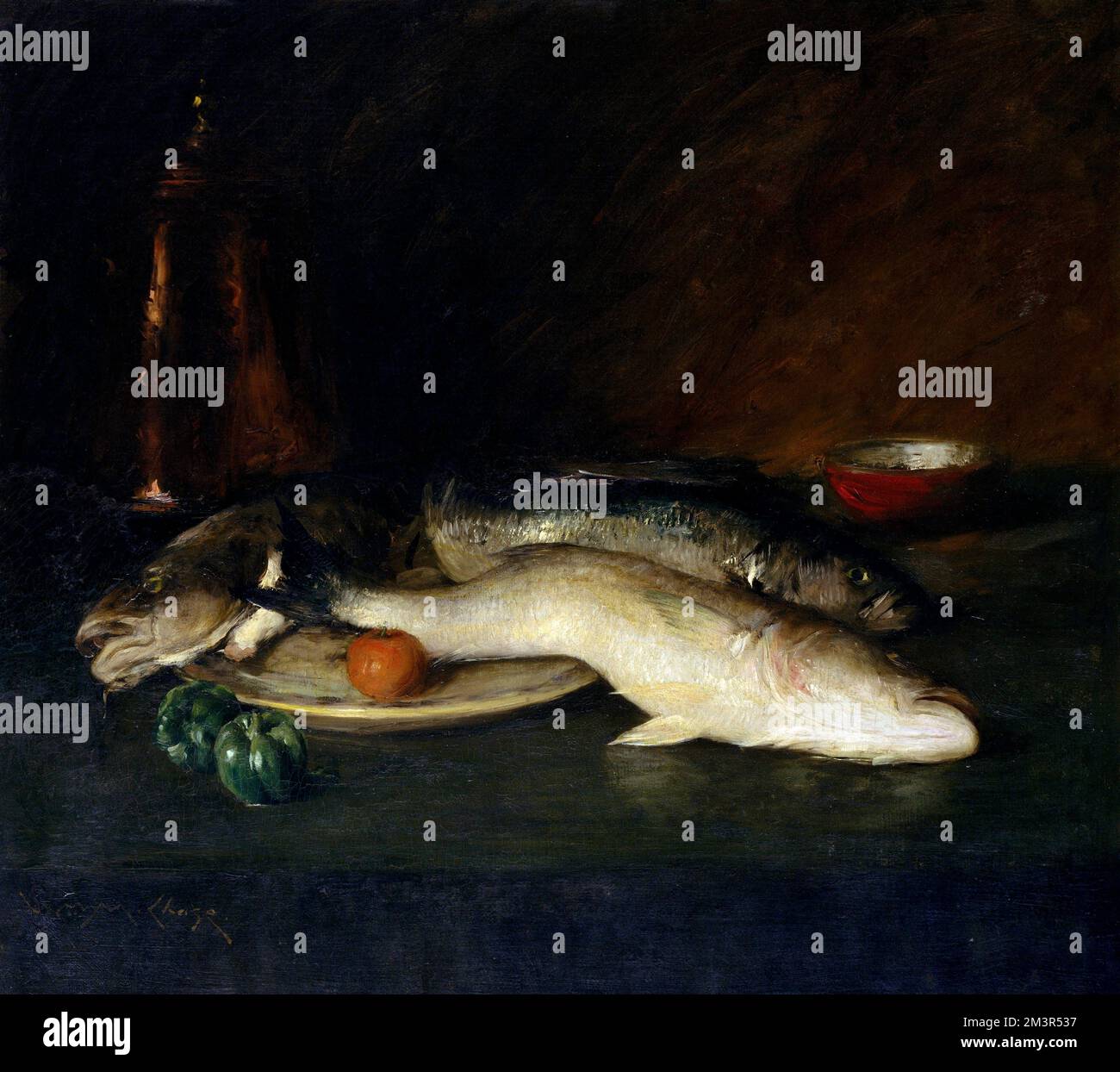 Still Life: Fish by William Merritt Chase (1849-1916), Oil on Canvas, c. 1908 Stockfoto