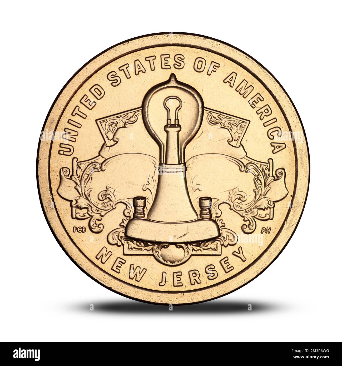 Amerikanische 1-Dollar-Münze mit der Freiheitsstatue auf weißem Hintergrund Stockfoto