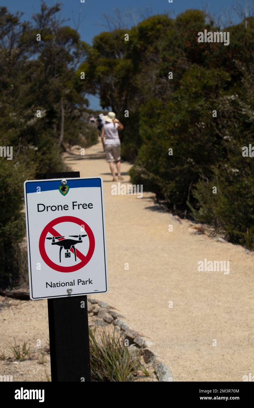 Schild mit „Drone Free“-Bereich in einem Nationalpark Stockfoto