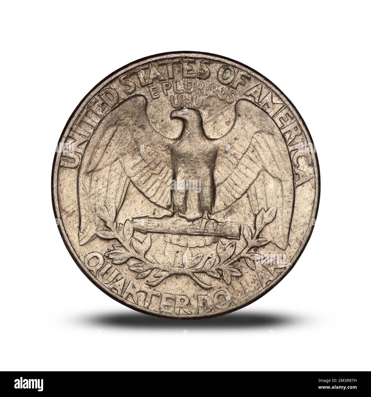 amerikanische Vierteldollar-Münze von 1974 auf weißem Hintergrund Stockfoto