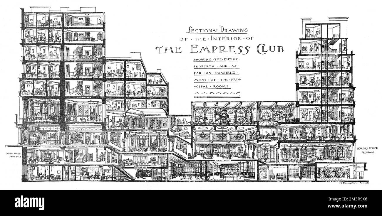 Eine Schnittzeichnung des Empress Club, 13 Berkeley Street Stockfoto