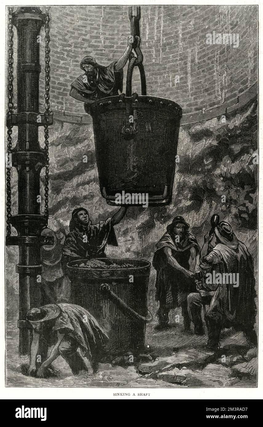 In einer Kohlemine arbeiten, einen Schacht versenken. Datum: 1878 Stockfoto