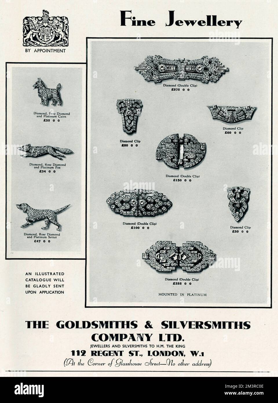 Feiner Schmuck, Doppelclip, Diamant und Broschen. Datum: 1935 Stockfoto