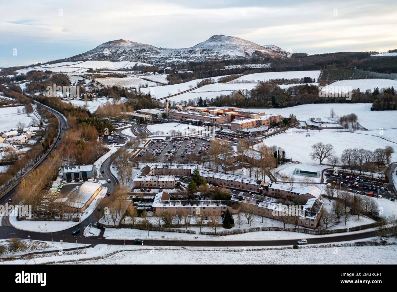 Luftaufnahme des Borders General Hospital, Melrose, Scottish Borders. Stockfoto
