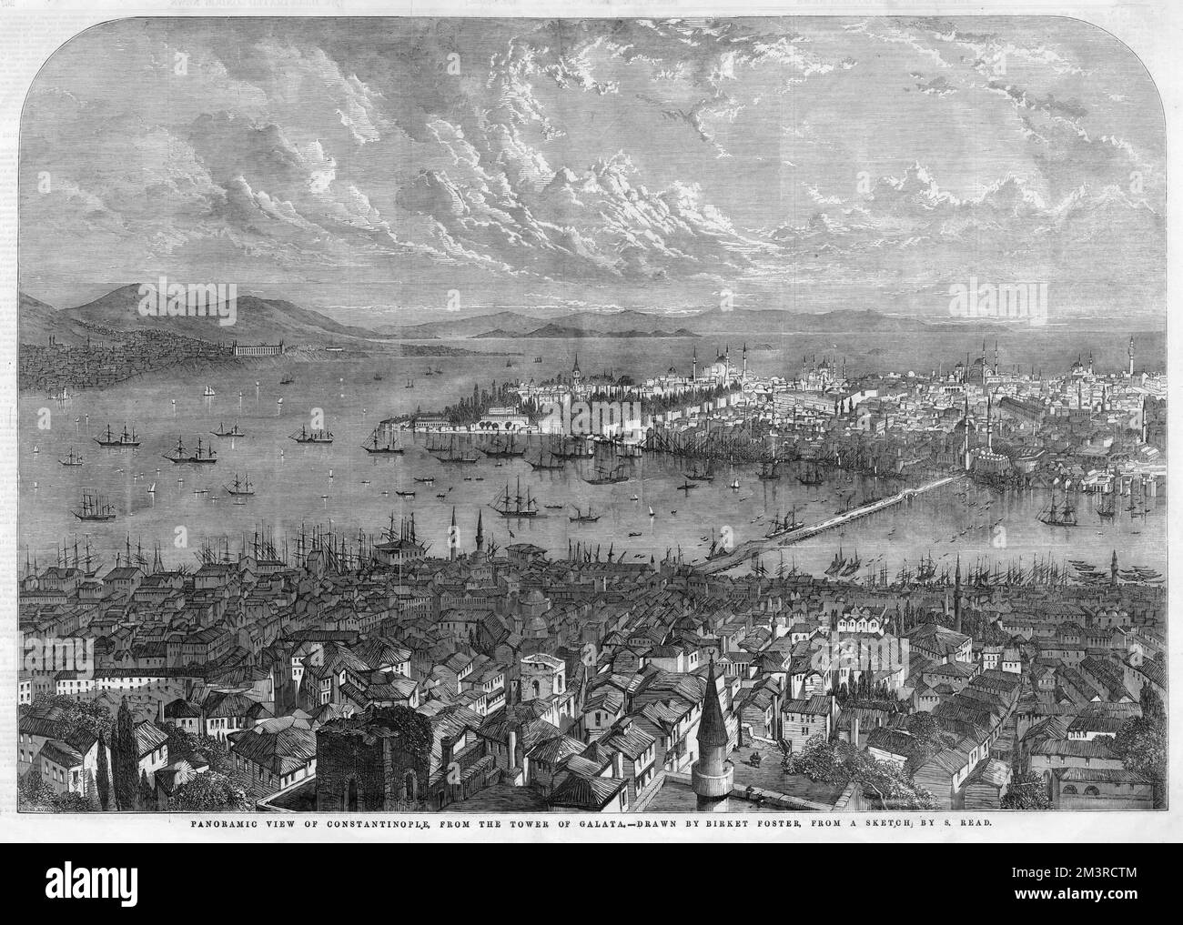 Panoramablick auf Konstantinopel vom Turm von Galata gezeichnet von Birket Foster aus einer Skizze von S. Lesen Sie 1853. Datum: 1853 Stockfoto