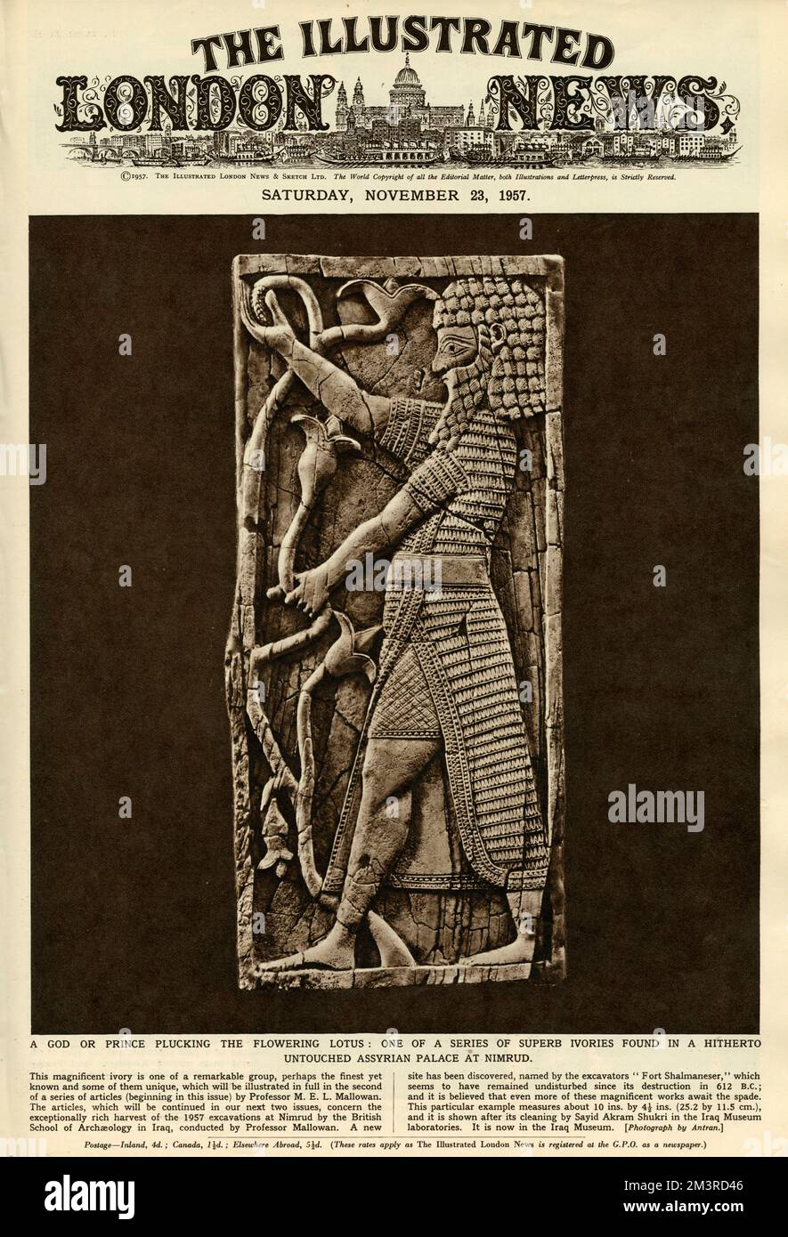 ILN Cover 1957, Assyrische Elfenbeinschnitzerei in Nimrud Stockfoto